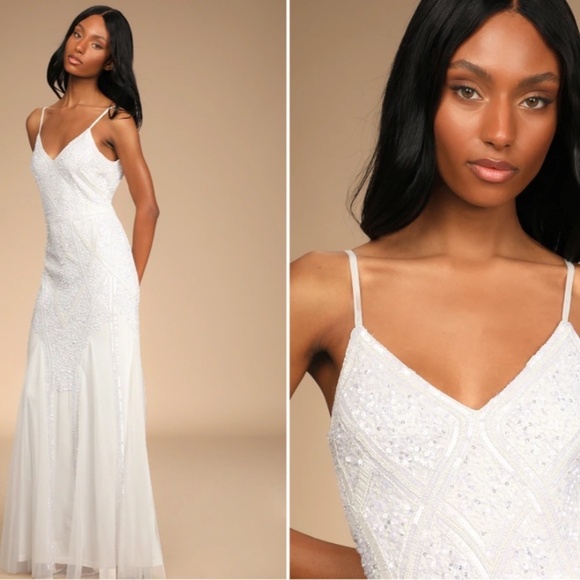 LULUS Bridal Wedding Elegant Sophisticated Sexy Elegant Beaded Mermaid Gown - Picture 3 of 5